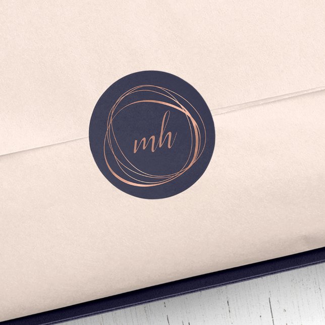 Sticker Rond Logo Abstrait Faux Rose Gold Monogram (Créateur téléchargé)