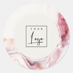 Sticker Rond Logo agate aquarelle rose rouge boho délavé