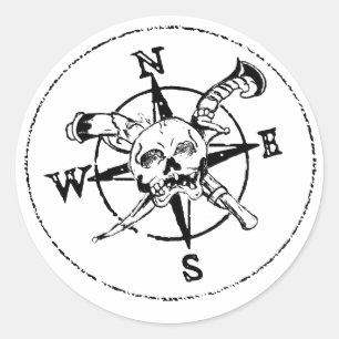 Sticker Rond Logo amusant Pirate Compass