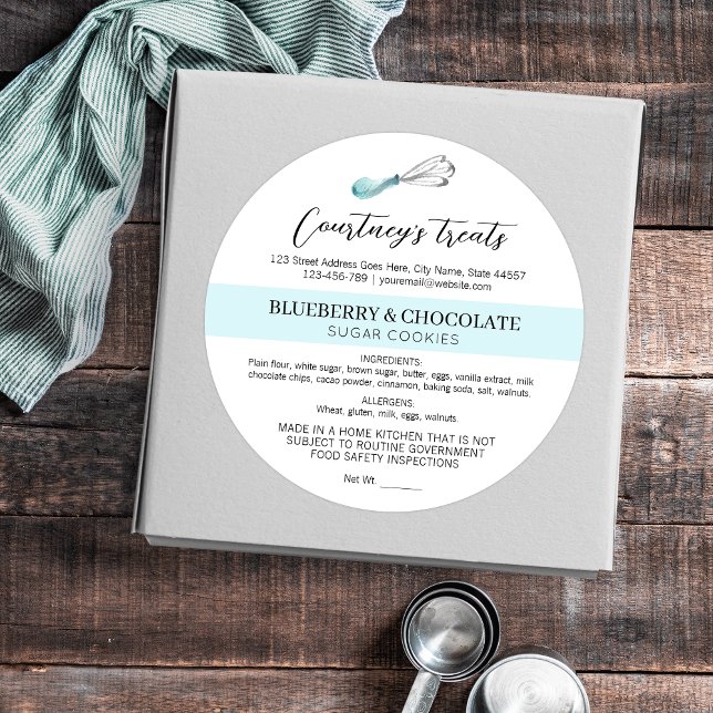 Sticker Rond Logo aquarelle bleu clair Maison Boulangerie Cotta (Light blue watercolor whisk foor ingredients and allergens labels)