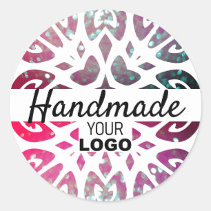 Sticker Rond Logo artisanal Parties scintillant rose Flocon de