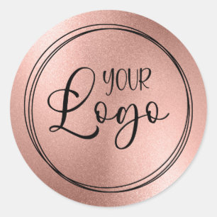 Sticker Rond Logo avec aspect feuille d'or rose