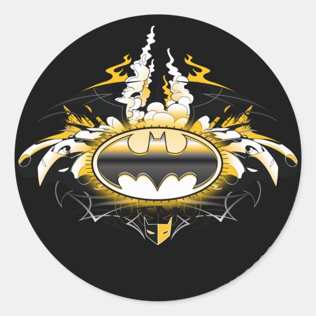Sticker Rond Logo Batman avec voitures (Devant)