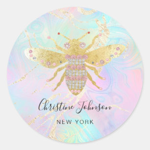 Sticker Rond logo bijoux abeille sur la conception holographiqu
