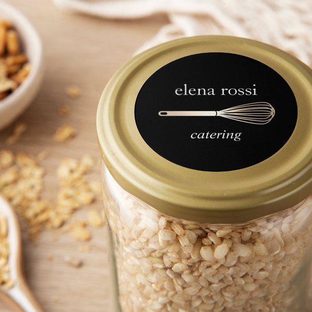 Sticker Rond Logo Black & Gold Whisk | Chef Caterer Baker (Créateur téléchargé)