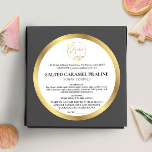 Sticker Rond Logo Blanc & Or Luxe Moderne Boulangerie Ingrédien