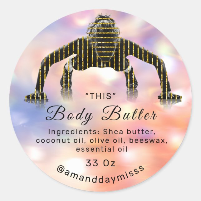 Sticker Rond Logo Body Huile Balm Cosmétique Fitness Holographe (Devant)