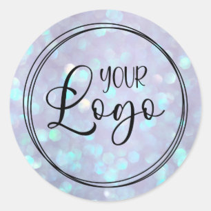 Sticker Rond Logo Bokeh Holographique Aqua Violet Poussiéreux