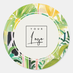Sticker Rond Logo botanique de feuillage tropical luxuriant Boh