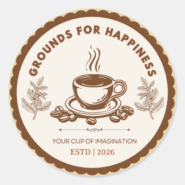 Sticker Rond Logo Café Motifs de Bonheur (Devant)
