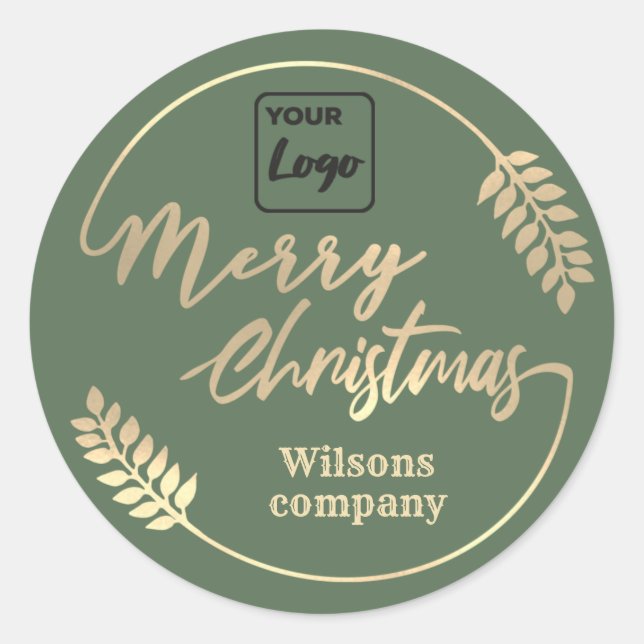 Sticker Rond Logo Calligraphie Merry Christmas botanique couron (Devant)