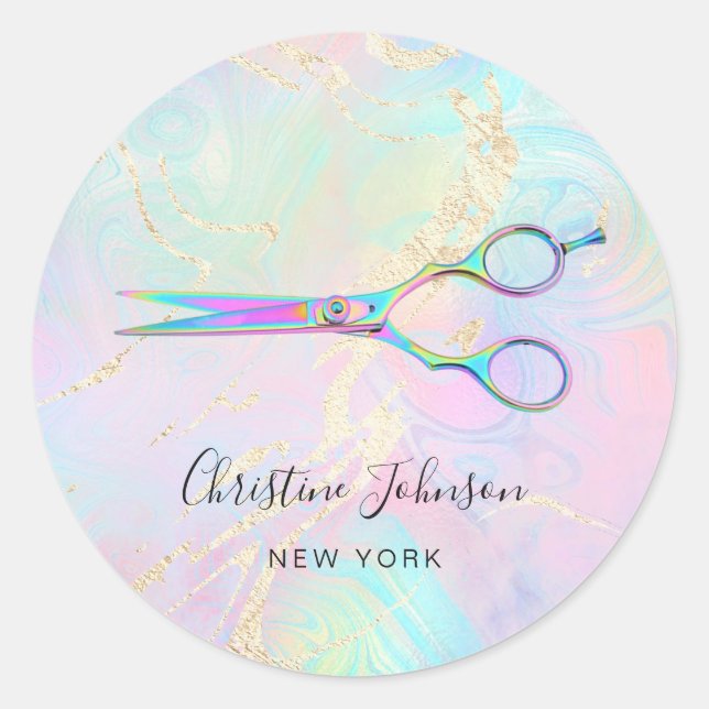 Sticker Rond logo ciseaux sur la conception de faux holographes (Devant)