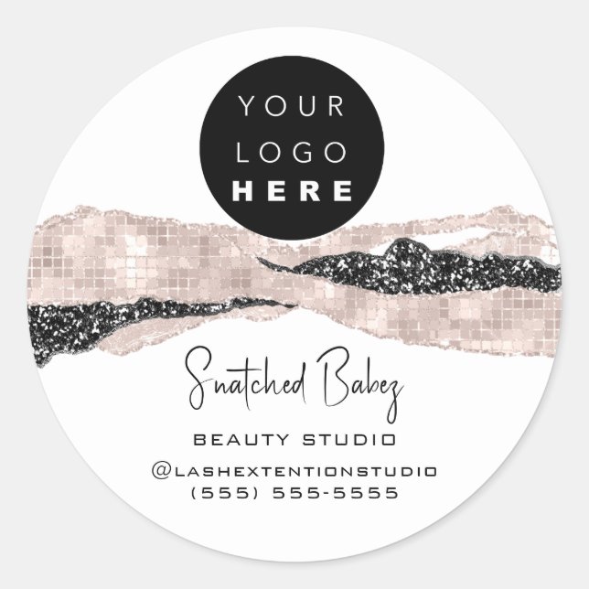 Sticker Rond Logo Code QR Coiffeur maquillage frappe Rose blanc (Devant)