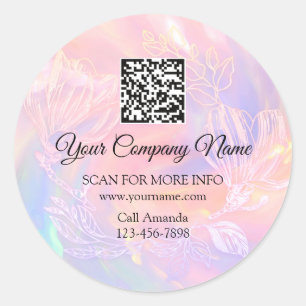 Sticker Rond Logo Code QR Promo Holographique Floral Wreath