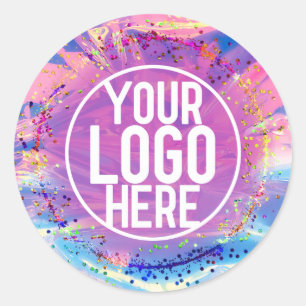 Sticker Rond Logo Confetti Parties scintillant Holographe rose