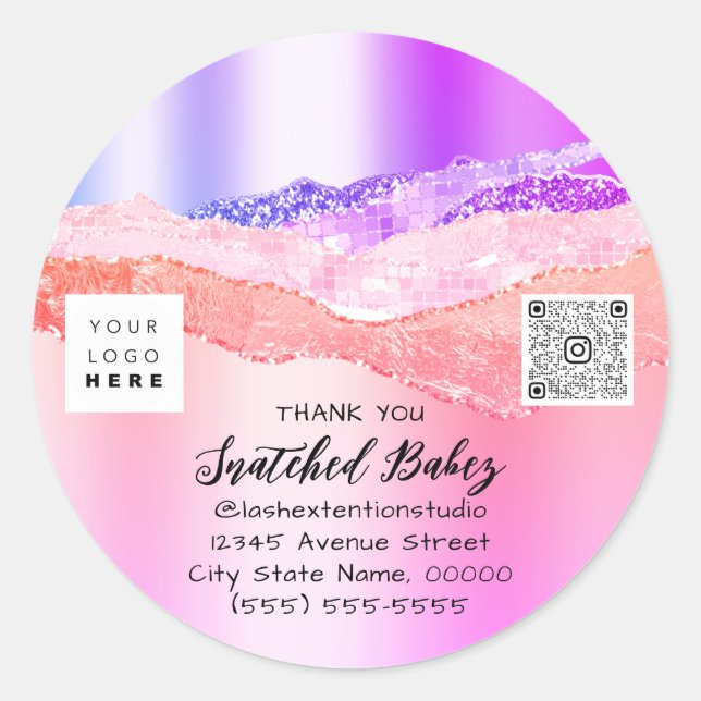 Sticker Rond Logo cosmétique Merci QR Code Parties scintillant  (Devant)