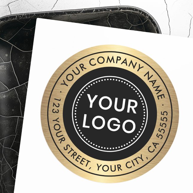 Sticker Rond Logo couleur dorée dégradé de l'adresse de retour  (Logo golden color gradient business return address classic round sticker)