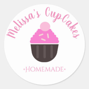 Sticker Rond Logo Cupcake Saupoudrer Boulangerie Maison