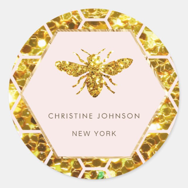 Sticker Rond logo d'abeille hexagone sur rose pâle (Devant)