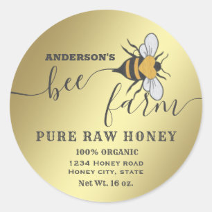 Sticker Rond Logo d'abeille or script bee ferme miel pot