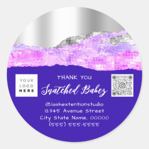 Sticker Rond Logo d'achat Merci QR Code Pink Blue Royal