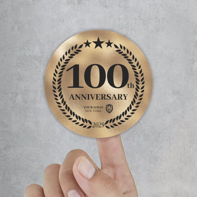 Sticker Rond Logo d'affaires du 100e anniversaire de l'or (Gold 100th Anniversary Business Logo Classic Round Sticker
)