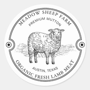 Sticker Rond Logo d'agneau à mouton rustique Champ noir