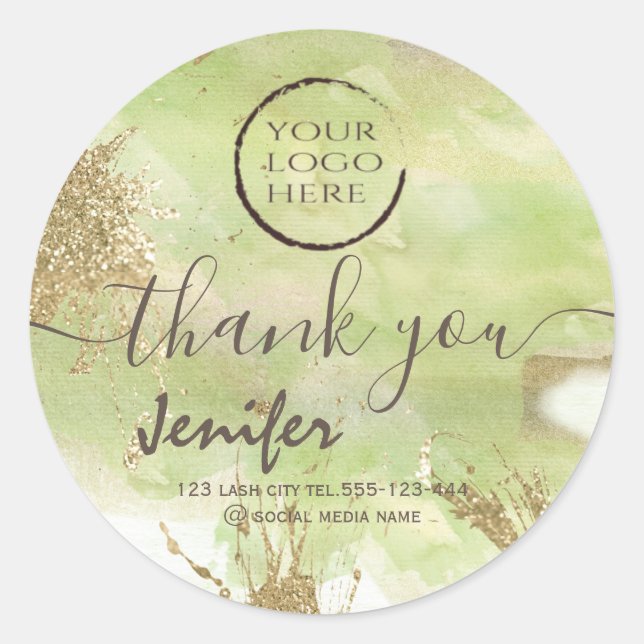 Sticker Rond Logo d'aquarelle pastel brillant merci (Devant)