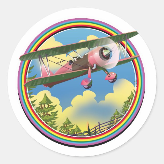 Sticker Rond logo d'avion biplan rose arc-en-ciel (Devant)