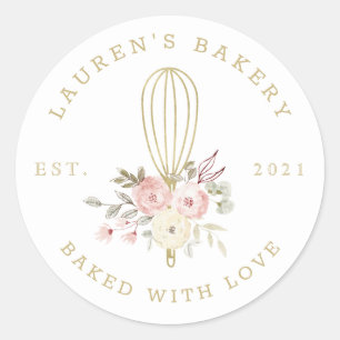 Sticker Rond Logo de boulangerie à domicile floral rustique élé