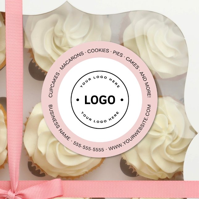 Sticker Rond Logo de boulangerie blanc et rose (Bakery Logo White and Pink Classic Round Sticker)