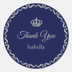 Sticker Rond Logo de couronne personnalisé Merci sur gris et bl