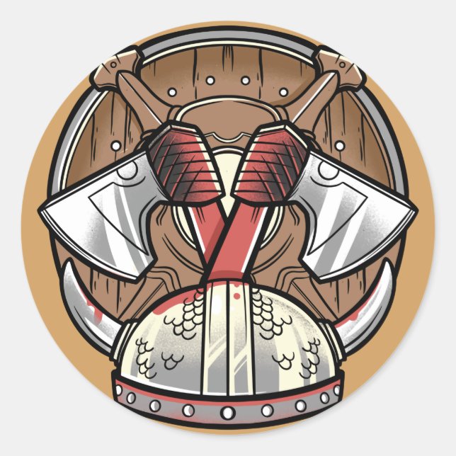 Sticker Rond Logo de dessin animé de bouclier Viking (Devant)