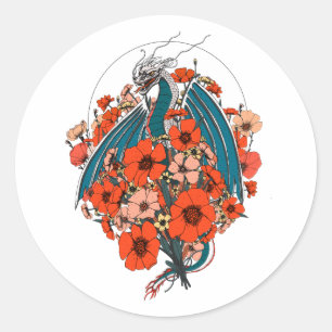 Sticker Rond Logo de dragon asiatique