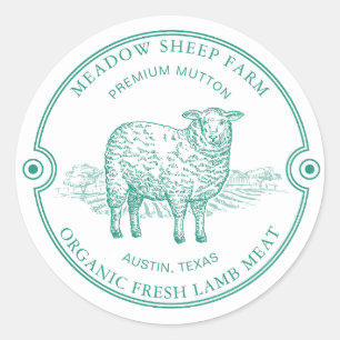 Sticker Rond Logo de ferme rustique mouton agneau champ vert