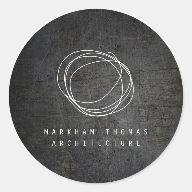 Sticker Rond Logo de gribouillage de designer sur métal grunge  (Devant)