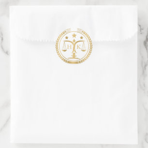 Sticker Rond Logo de justice blanc et or Monogramme