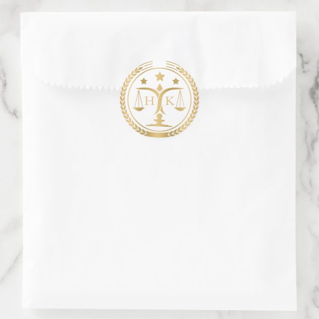Sticker Rond Logo de justice blanc et or Monogramme (Sac)