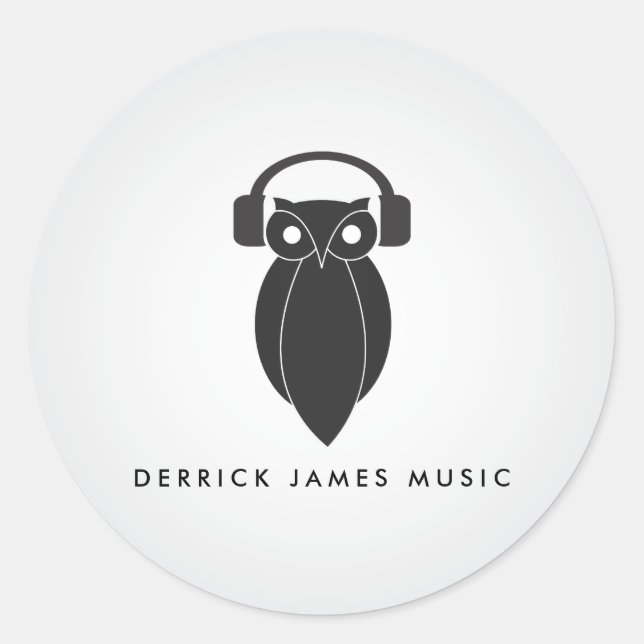Sticker Rond Logo de la Chouette Noire moderne DJ, Band, Musici (Devant)