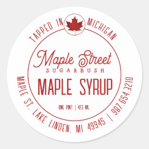 Sticker Rond Logo de la feuille rouge et nom de l'État Étiquett