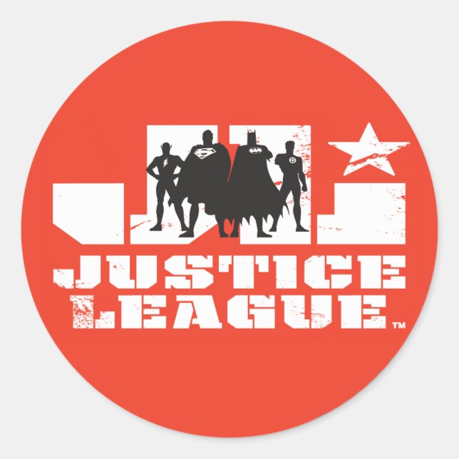 Sticker Rond Logo de la Ligue de Justice et silhouettes de cara (Devant)