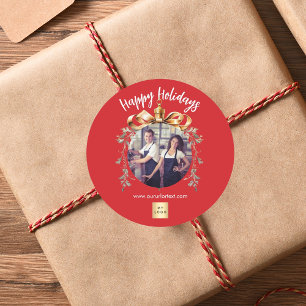 Sticker Rond Logo de la photo de l'équipe en or rouge de Noël