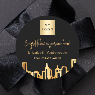 Sticker Rond Logo de l'agent immobilier de la ville en or noir