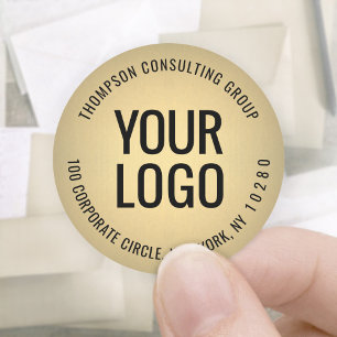 Sticker Rond Logo de l'entreprise Black & Gold Faux Foil Adress