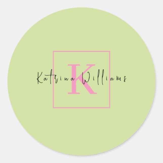 Sticker Rond Logo de marque professionnelle Lime vert rose Mono (Devant)