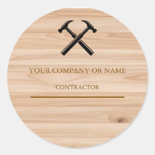 Sticker Rond Logo de marteau en bois rustique pour entrepreneur