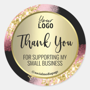 Sticker Rond Logo de Merci de Parties scintillant rose or luxue