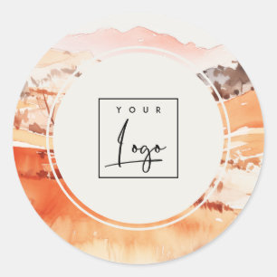 Sticker Rond Logo de montagne boisée aquarelle orange blush Sut