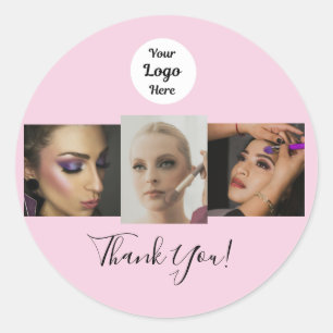 Sticker Rond Logo de photo de maquillage de script rose Blush M
