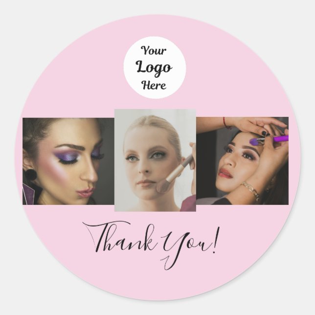 Sticker Rond Logo de photo de maquillage de script rose Blush M (Devant)